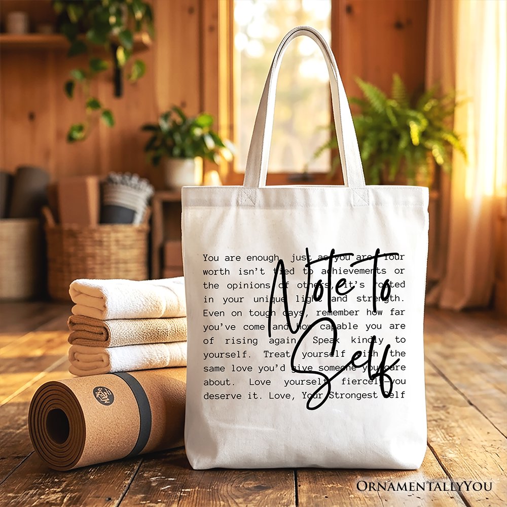 Note To Self Mental Health Tote Bag, Motivational Definition Gift Shopper Tote Bag OrnamentallyYou White 