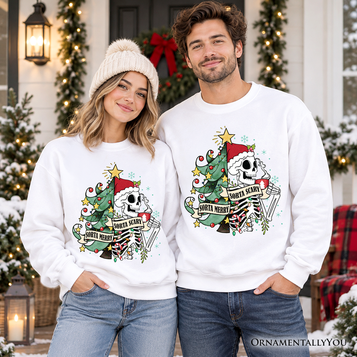 Sorta Merry Christmas Skeleton Sweatshirt, Sarcastic Holiday Sweater