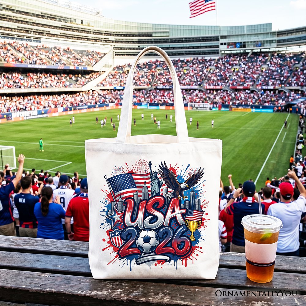USA 2026 Soccer Cup Global Championship Tote Bag, Fans Football Gift Shopper Tote Bag OrnamentallyYou White 