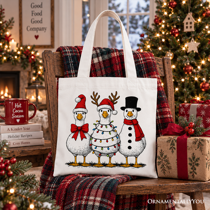 Vintage Christmas Silly Goose Tote Bag, Snowman Spoof Winter Gift Shopper