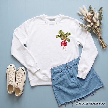 Vintage Radish Faux Cross Stitch Sweatshirt, Botanical Vegetable Garden Sweater
