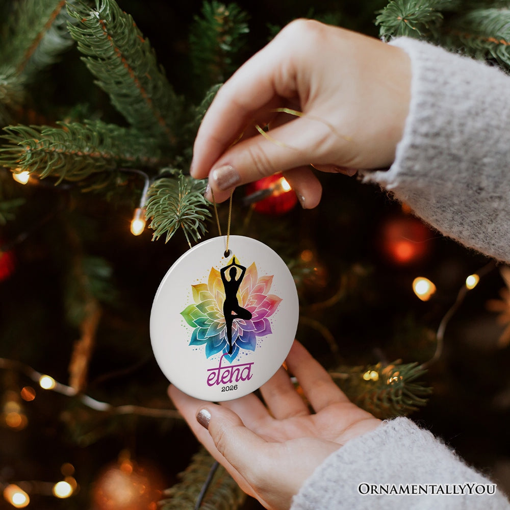 Colorful and Zen Personalized Yoga Ornament, Hatha Yoga Pose Customized Gift for Yogis Ceramic Ornament OrnamentallyYou 