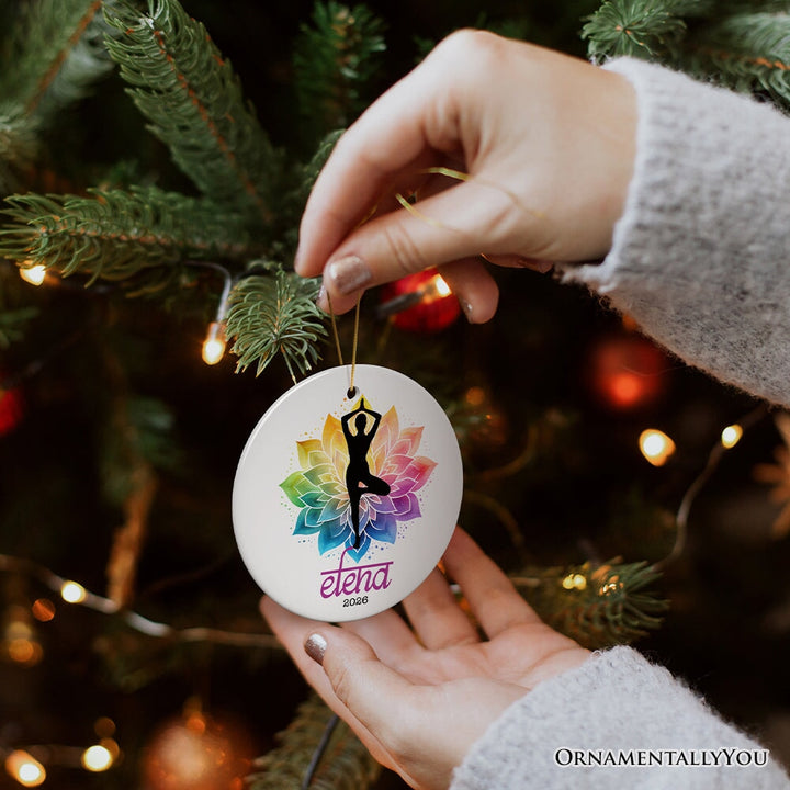 Colorful and Zen Personalized Yoga Ornament, Hatha Yoga Pose Customized Gift for Yogis Ceramic Ornament OrnamentallyYou 