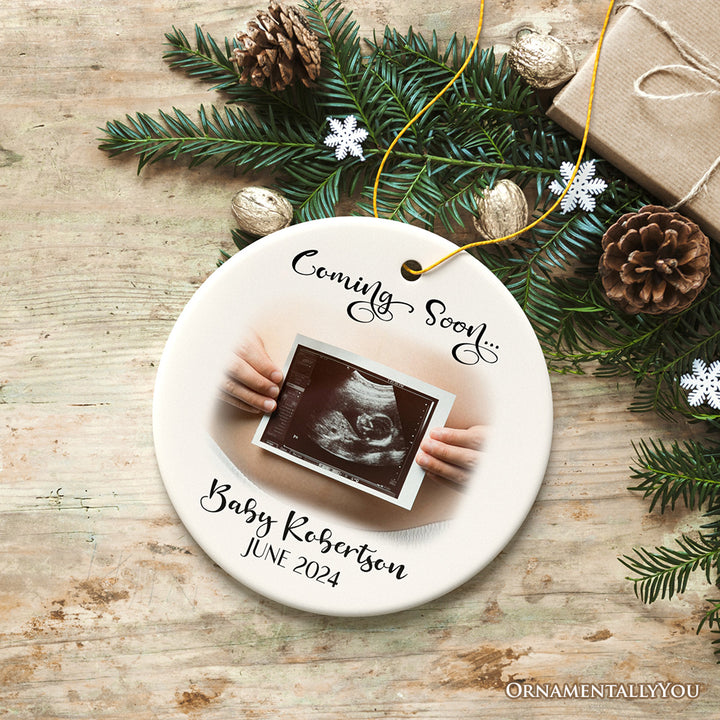 Baby Coming Soon Pregnant Mother Custom Photo Ornament, Personalized Pregnancy Announcement Sonogram Gift