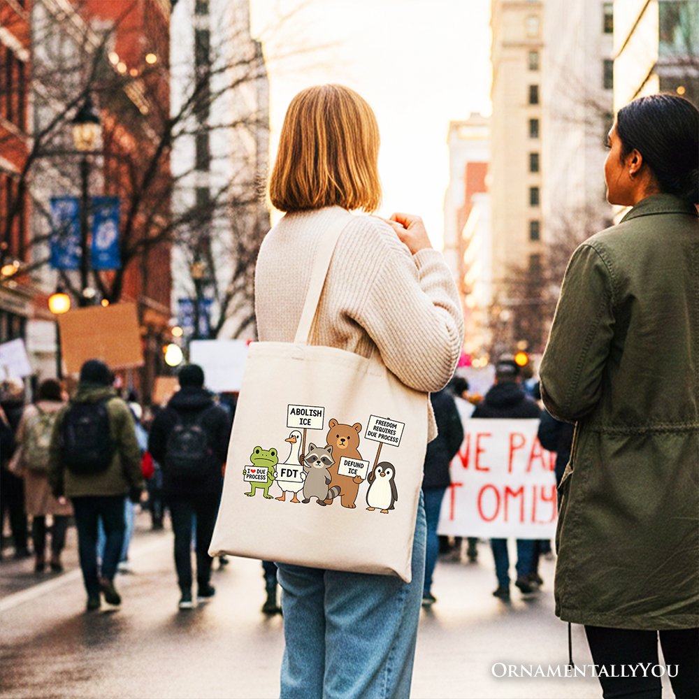Abolish ICE Animals Protest Canvas Tote Bag, Cute Activist Gift Shopper OrnamentallyYou 
