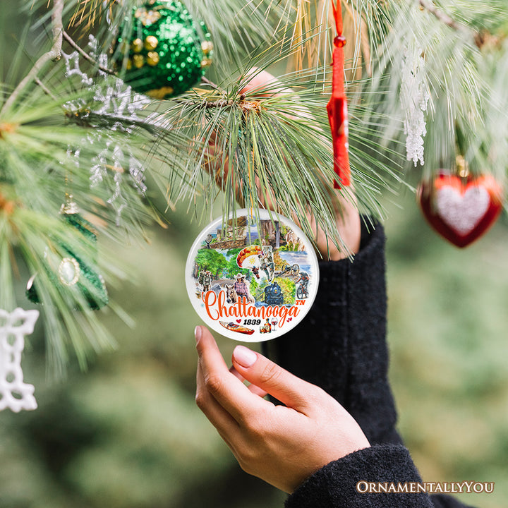 Adventurous Chattanooga Mountain Town Ornament, Tennessee Lookout Point Christmas Gift and Scenic Outdoor Souvenir