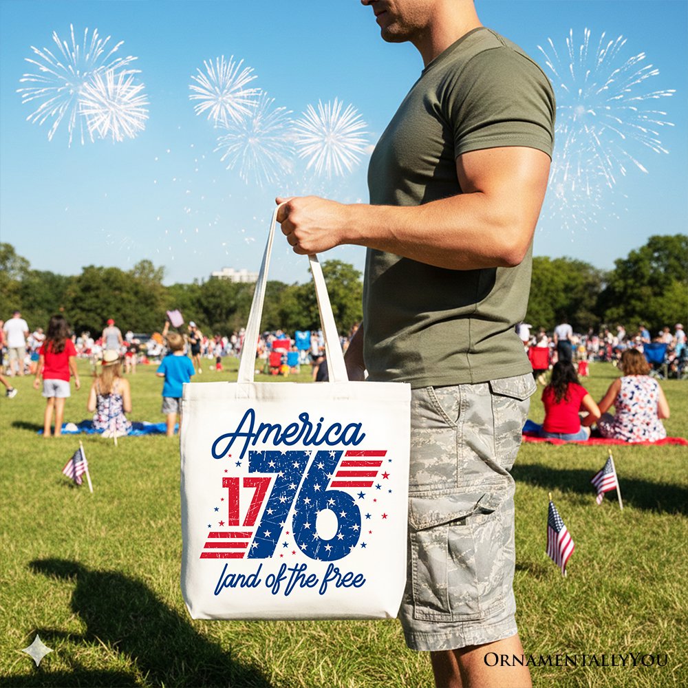 America 1776 Land of the Free Tote Bag, Vintage 4th of July Gift Shopper Tote Bag OrnamentallyYou 