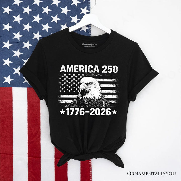 America 250 Freedom Flag Eagle T-Shirt, 4th of July USA Patriotic 1776–2026 Tee T-Shirts OrnamentallyYou Black XS 