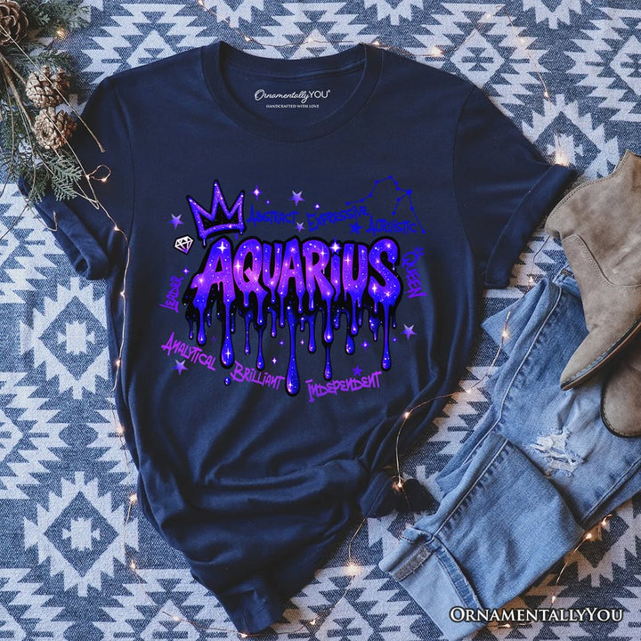 Aquarius Graffiti Zodiac T-Shirt, Street Style Astrology Horoscope Tee T-Shirts OrnamentallyYou Navy XS 