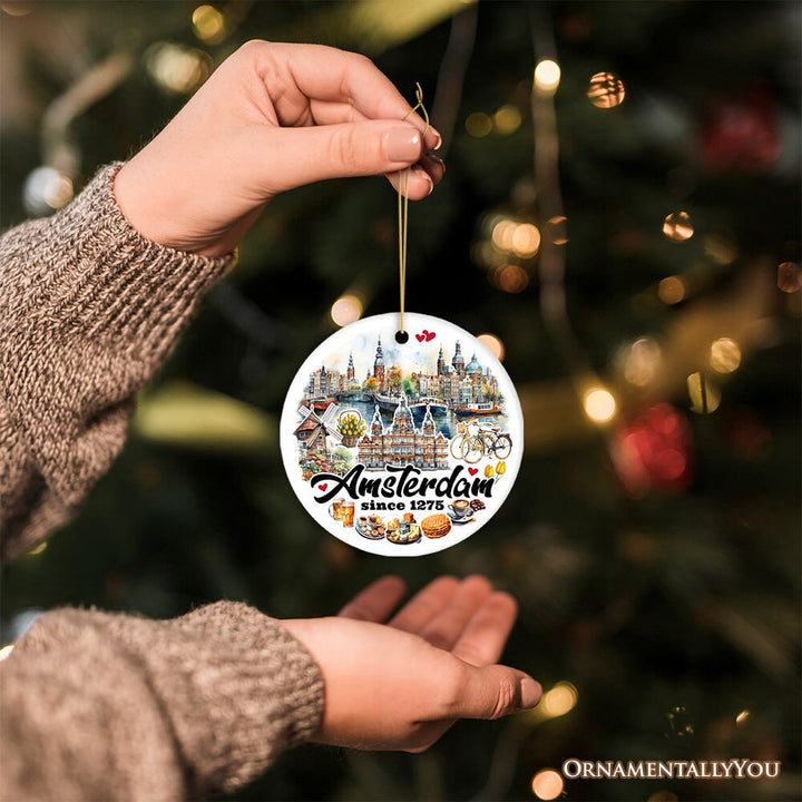 Artistic Amsterdam Landmarks and Heritage Christmas Ornament, Cultural Netherlands Gift and Keepsake Ceramic Ornament OrnamentallyYou 