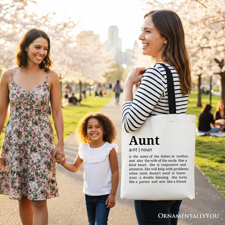 Aunt Definition Canvas Tote Bag, Funny Family Gift Shopper Tote Bag OrnamentallyYou 