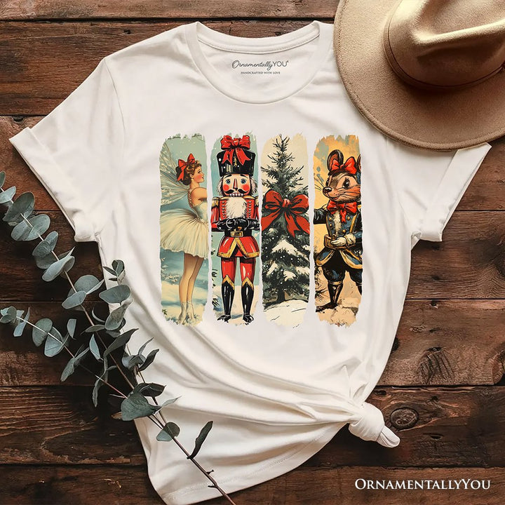Ballet and Nutcracker Christmas T‑Shirt, Coquette Bow and Mouse Vintage Holiday Tee T-Shirts OrnamentallyYou Natural XS 