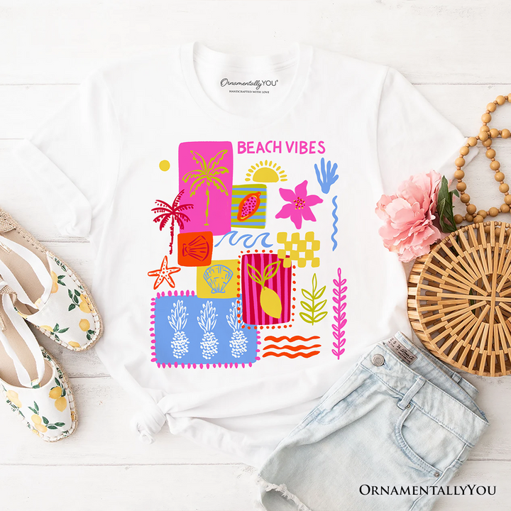 Beach Vibes Patchwork Summer T-Shirt, Preppy Beach Aesthetic Tee