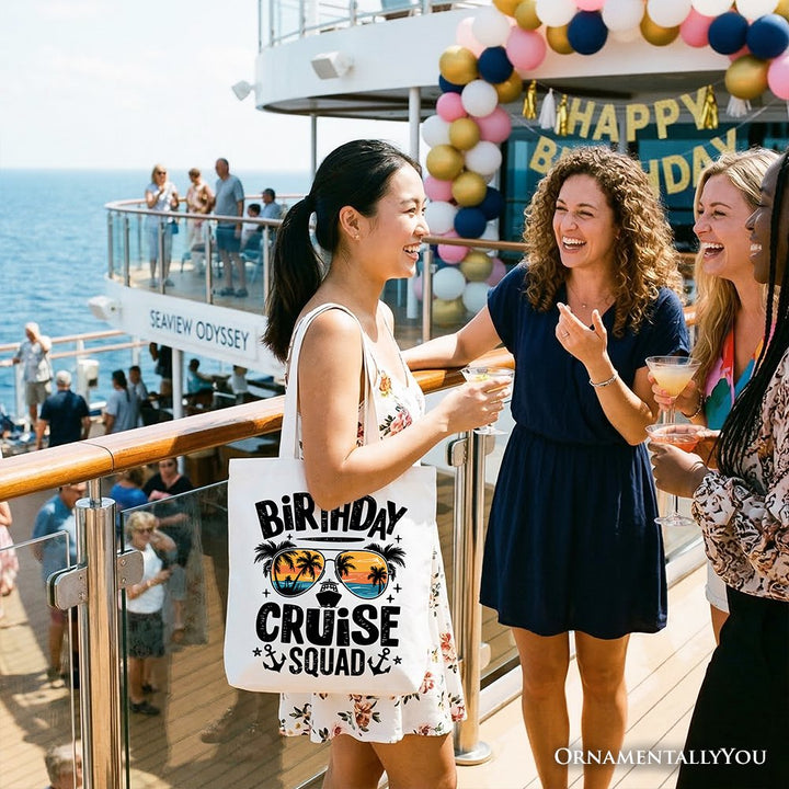 Birthday Cruise Squad Tote Bag, Tropical Vacation Cruise Trip Gift Shopper Tote Bag OrnamentallyYou 