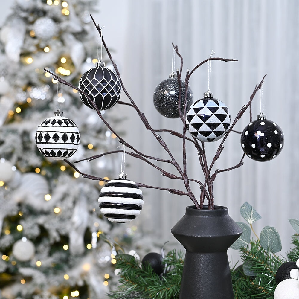 Black and White Monochrome Christmas Bauble Ornament Set, Emo or Gothic Tree Ideas Ornament Bundle OrnamentallyYou 