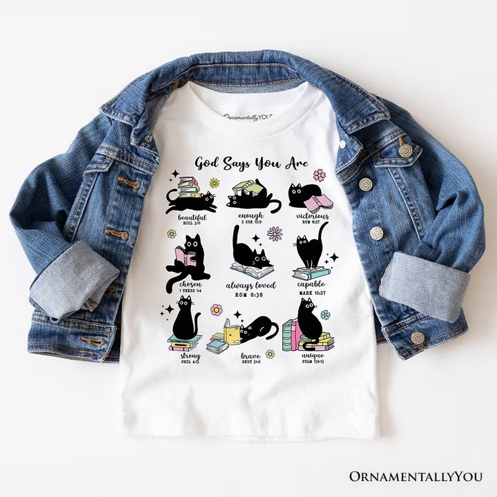 Book Cat God Says I Am T-Shirt, Christian Bible Verse Faith Tee T-Shirts OrnamentallyYou White XS 