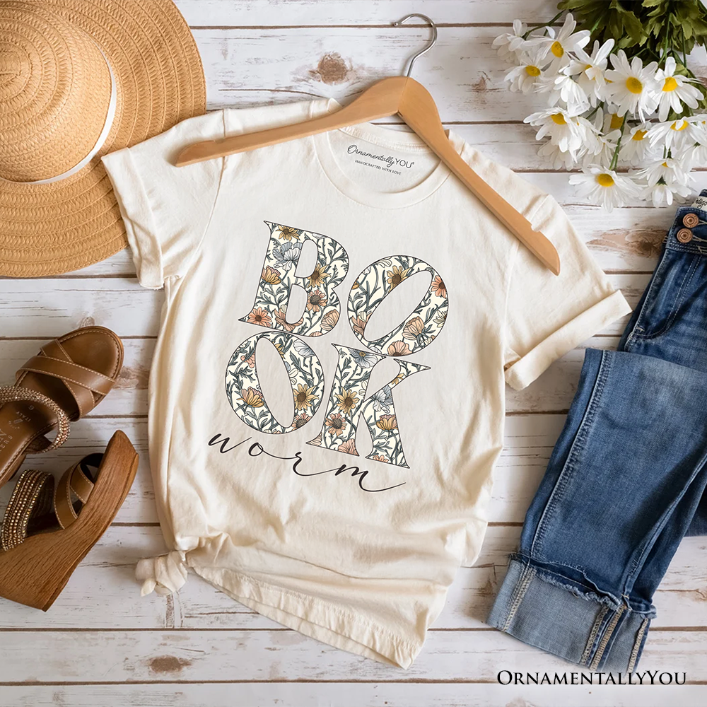 Bookworm Floral T-Shirt, Boho Wildflower Book Lover Tee