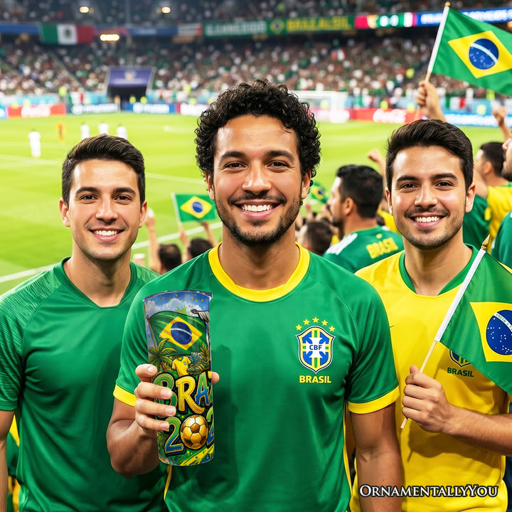 Brazil 2026 Soccer Cup Global Championship 20oz Tumbler With Lid and Stainless Steel Straw, Fans Football Gift Cup