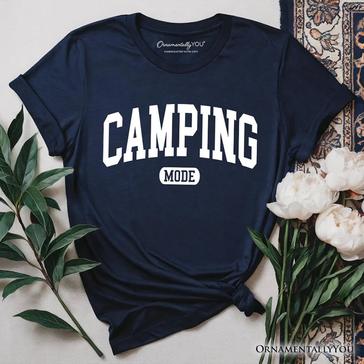 Camping Mode Varsity T-Shirt, Minimalist Outdoors Tee T-Shirts OrnamentallyYou Navy XS 
