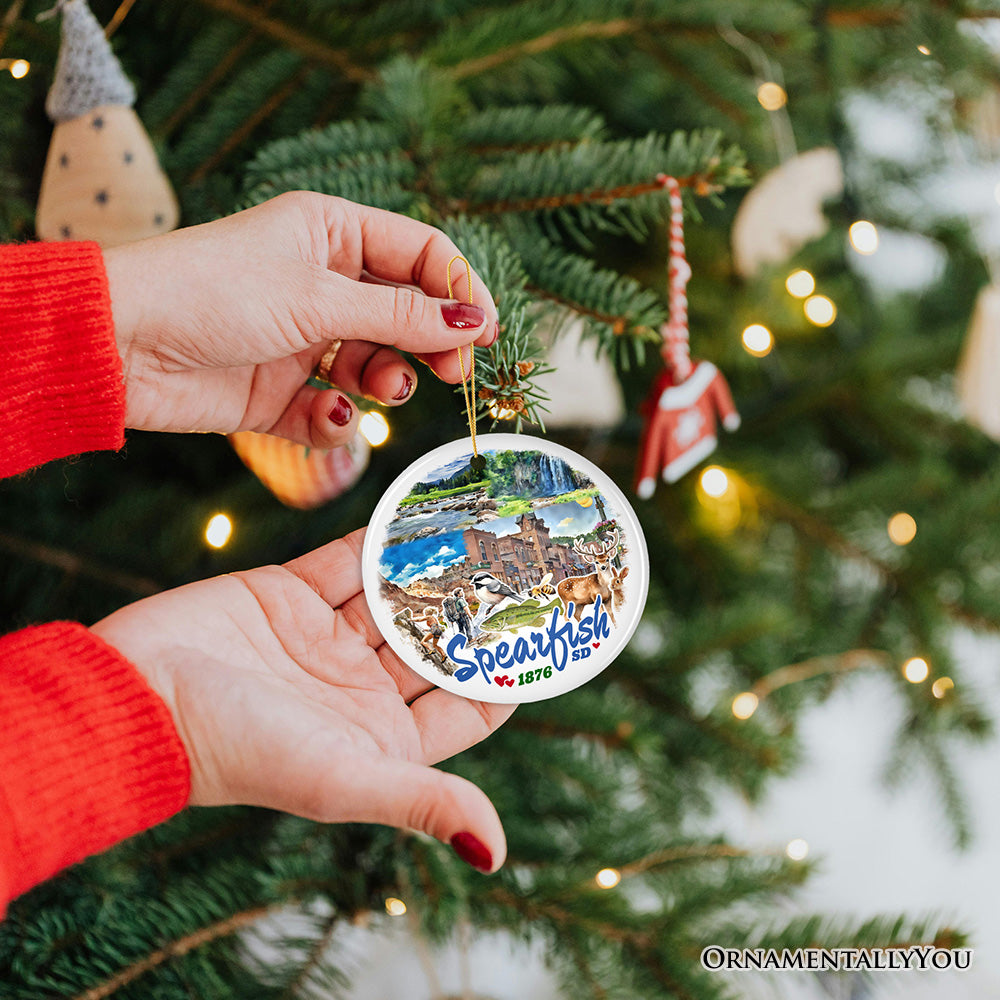 Charming Spearfish South Dakota Ornament, Black Hills Mountain Town Christmas Gift and Wildlife Adventure Souvenir