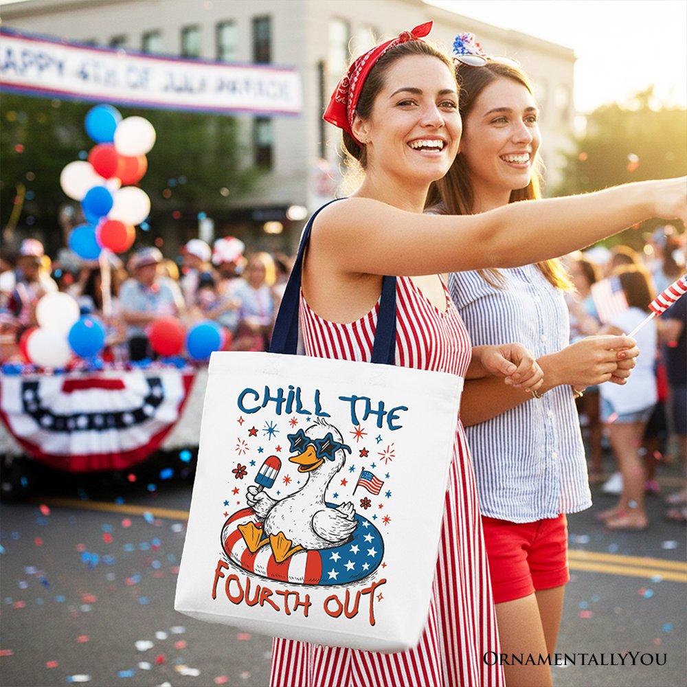 Chill The Fourth Out Goose Canvas Tote Bag, Funny Patriotic 4th of July Gift Shopper Tote Bag OrnamentallyYou 