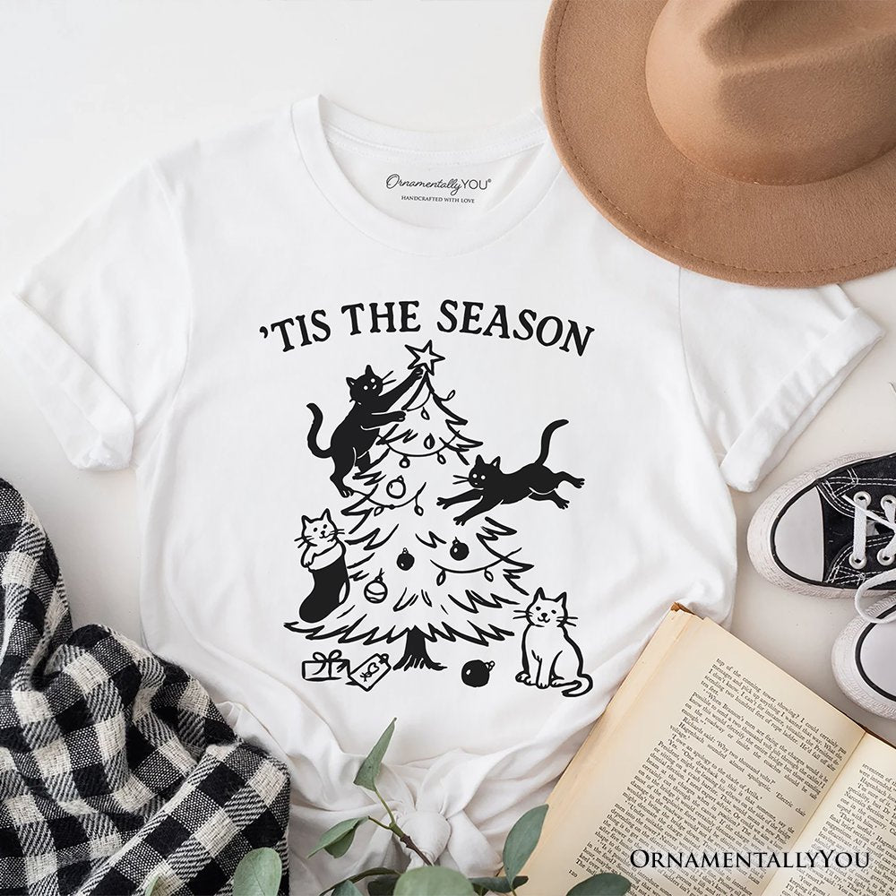 Christmas Tree Killer Cats T‑Shirt, Tis the Season Funny Holiday Tee T-Shirts OrnamentallyYou White XS 
