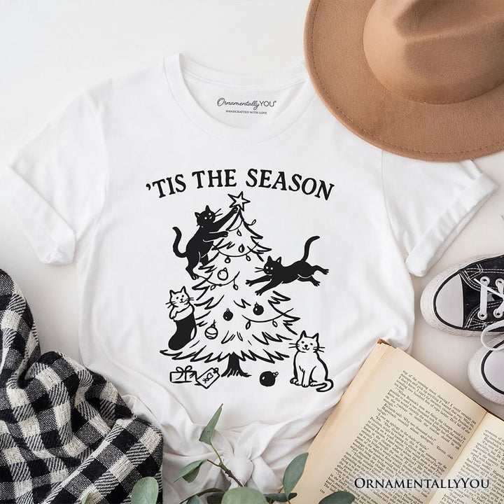 Christmas Tree Killer Cats T‑Shirt, Tis the Season Funny Holiday Tee T-Shirts OrnamentallyYou White XS 