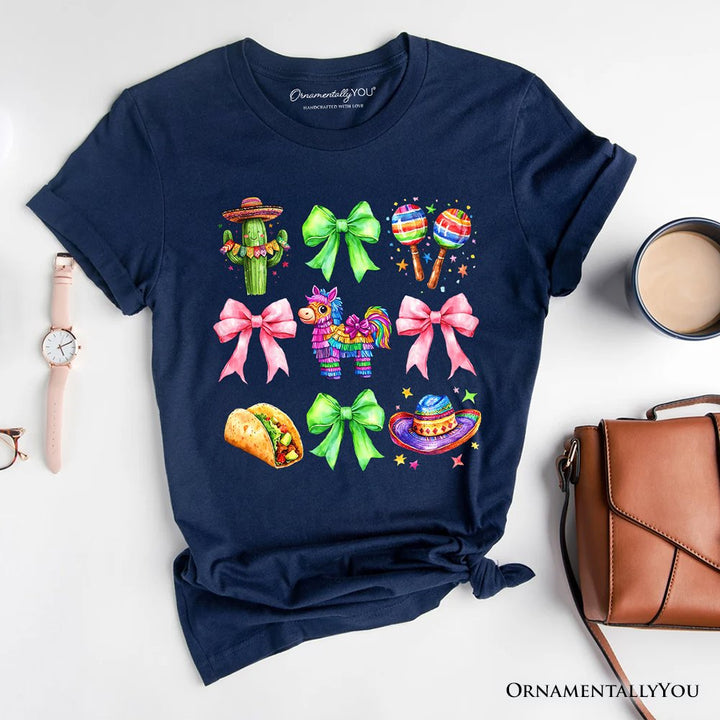 Cinco De Mayo Coquette Bow T-Shirt, Mexican Fiesta Maracas Tee T-Shirts OrnamentallyYou Navy XS 