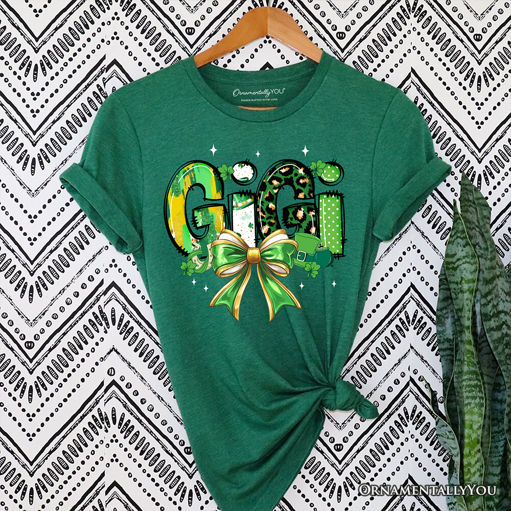 Coquette Gigi Bow St Patrick’s Day T-Shirt, Green Lucky Shamrock Clover Tee