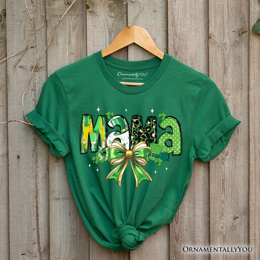 Coquette Mama Bow St Patrick’s Day T-Shirt, Green Lucky Shamrock Clover Tee T-Shirts OrnamentallyYou Evergreen XS 