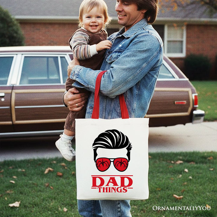 Dad Things Retro Canvas Tote Bag, Red Glasses Family Matching Gift Shopper Tote Bag OrnamentallyYou 