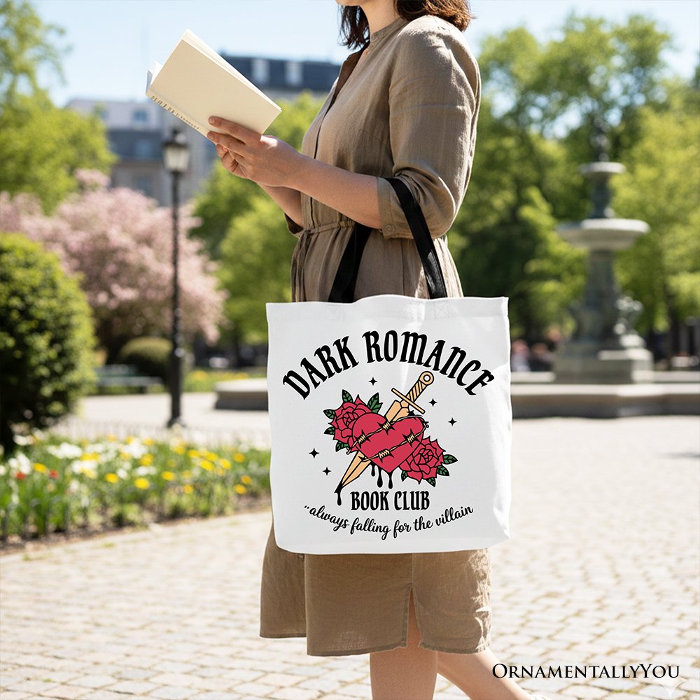 Dark Romance Book Club Canvas Tote Bag, Vintage Gothic Romantasy Bookish Gift Shopper Tote Bag OrnamentallyYou 