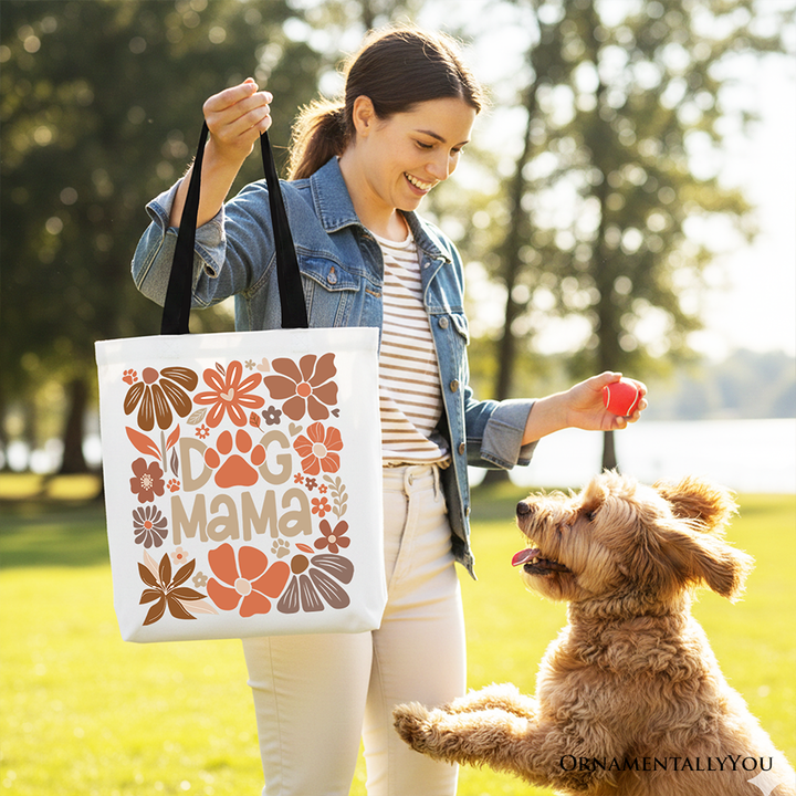 Dog Mama Boho Floral Canvas Tote Bag, Gift Shopper for Proud and Stylish Pet Lovers