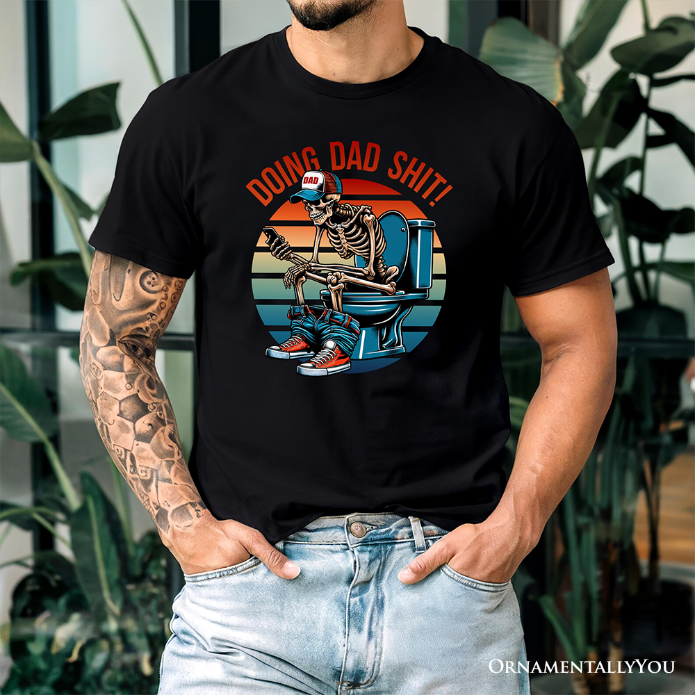 Doing Dad Stuff Skeleton T-Shirt, White and Black Funny Retro Tee for Bold Fathers