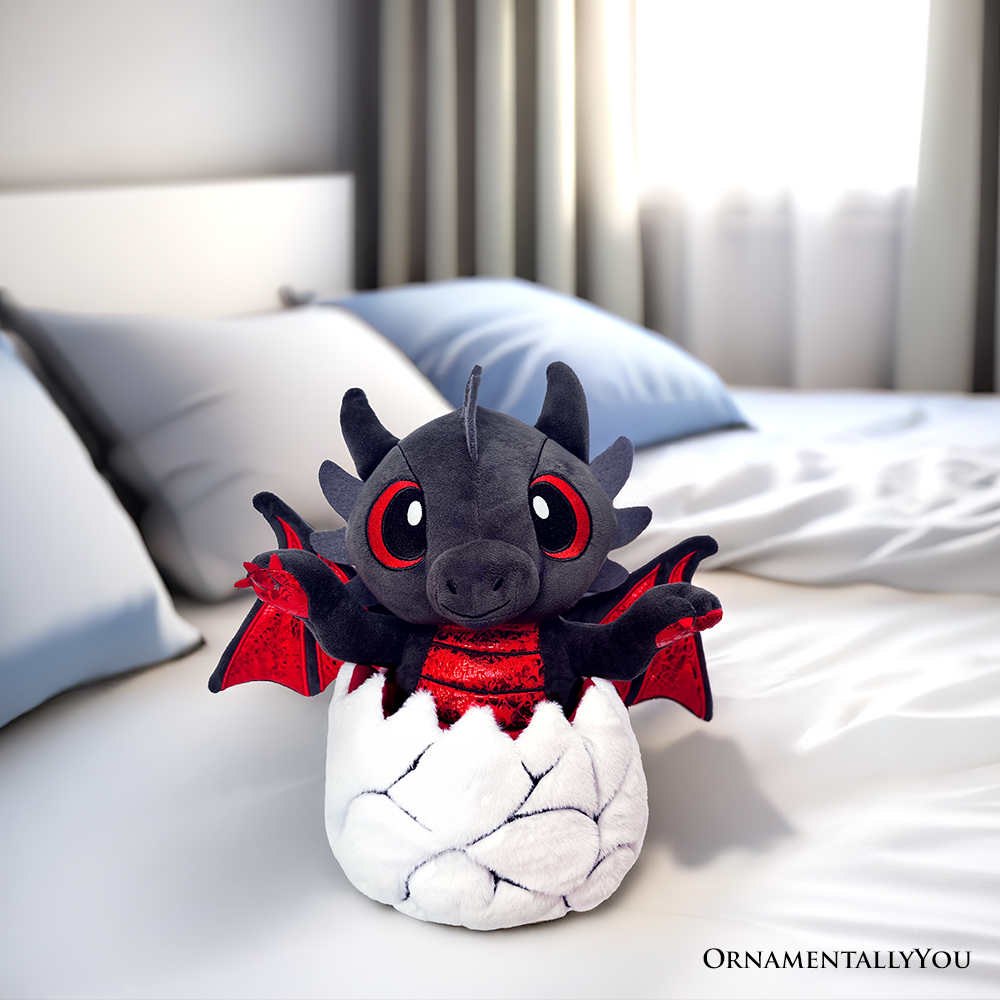 (Pre-Order) Drogo the Dino in an Egg Plushie, 12" Black and Red Dinosaur Stuffed Animal Gift for Boys and Teens