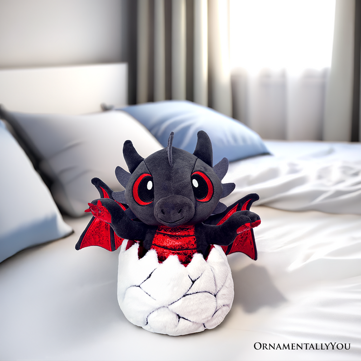 (Pre-Order) Drogo the Dino in an Egg Plushie, 12" Black and Red Dinosaur Stuffed Animal Gift for Boys and Teens
