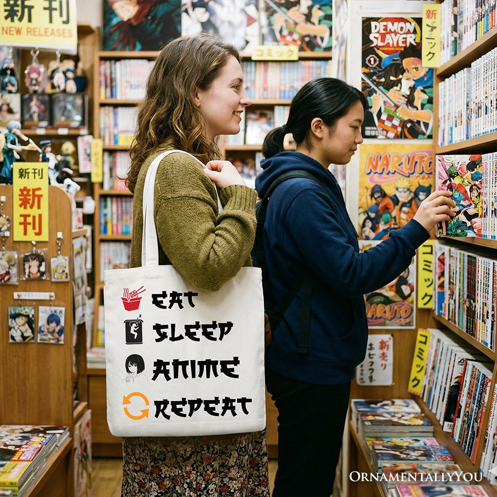 Eat Sleep Anime Repeat Tote Bag, Funny Gift Shopper For Anime Lover Tote Bag OrnamentallyYou 