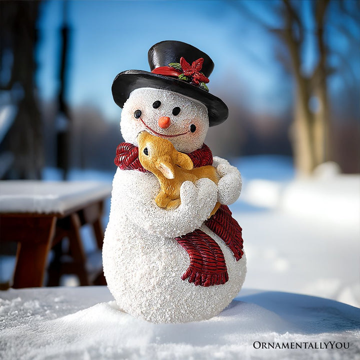 Enchanting Snowman and Fawn Home Holiday Decoration, 8" Tall Winter Woodland Deer Figurine Resin Statues OrnamentallyYou 