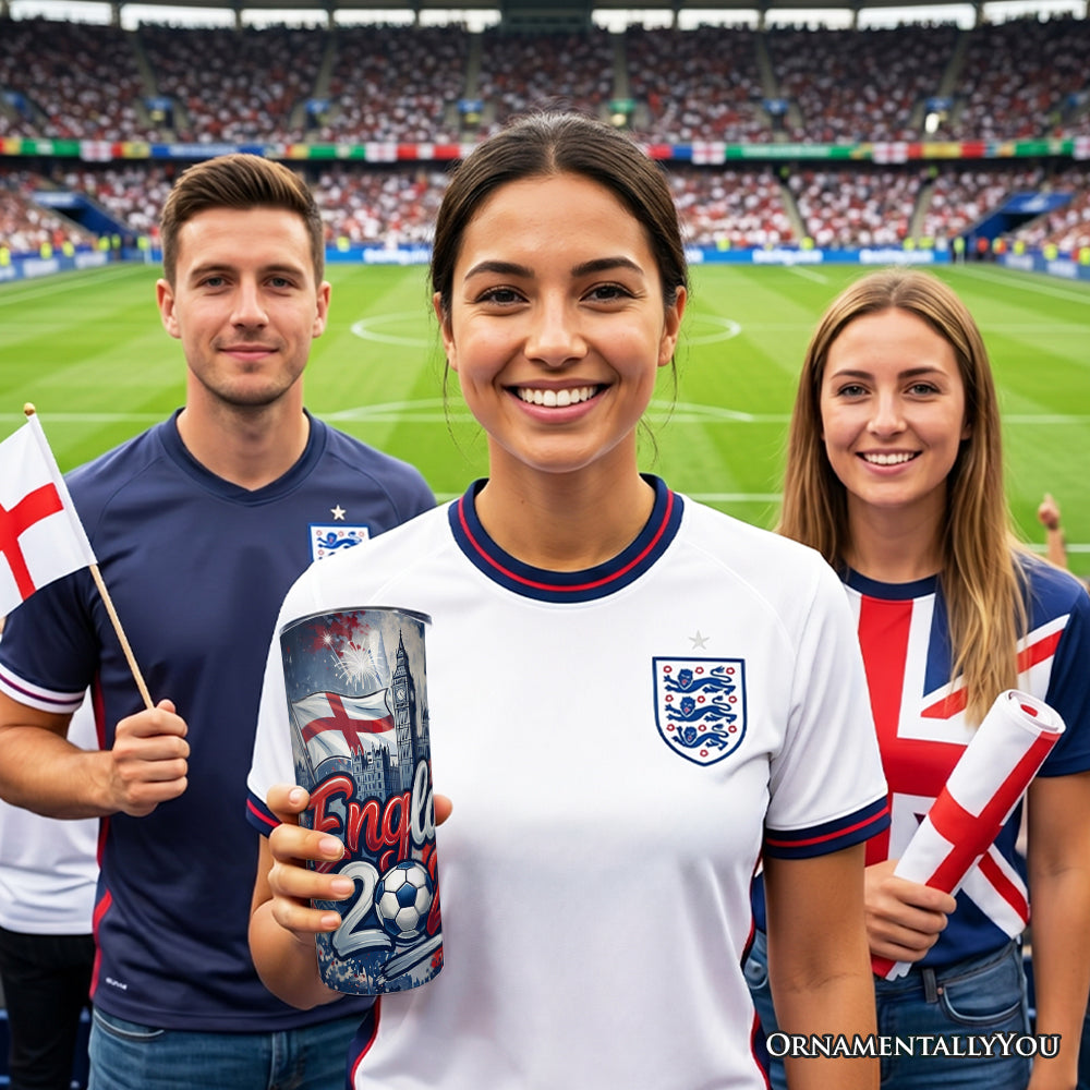 England 2026 Soccer Cup Global Championship 20oz Tumbler With Lid and Stainless Steel Straw, Fans Football Gift Cup