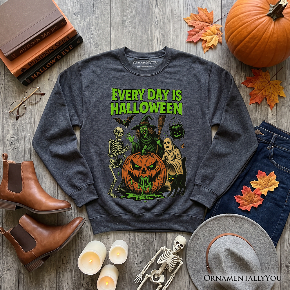 Every Day Is Halloween Sweatshirt, Vintage Pumpkin Witch Spooky Sweater for Eternal Spook Enthusiasts