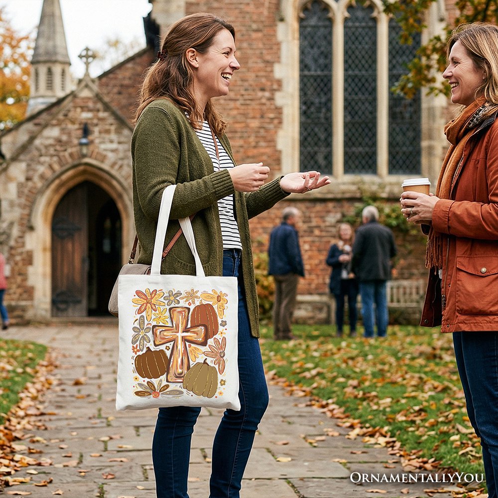 Fall Blessings Tote Bag, Autumn Christian Faith Gift Shopper Tote Bag OrnamentallyYou 