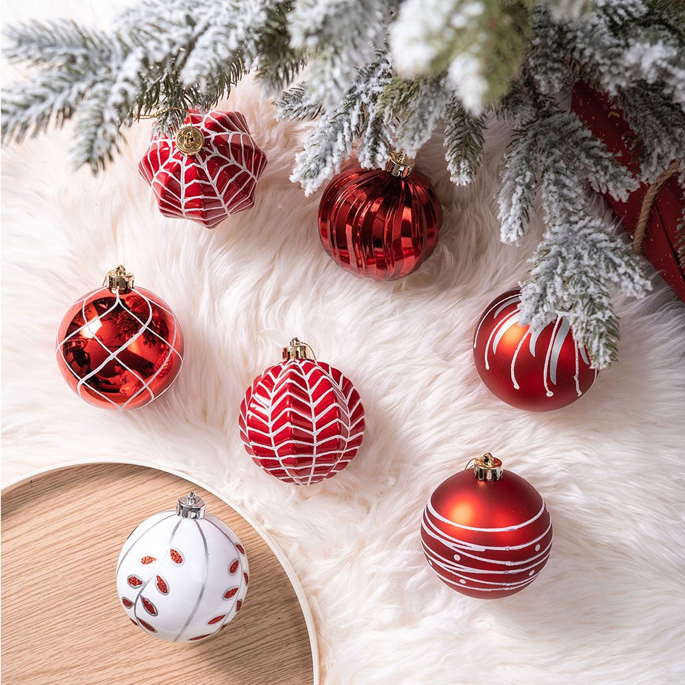 Festive Christmas Ball Set, 16 Ornaments with Varied and Refined Red Colors Packaged Ornament Bundle OrnamentallyYou 