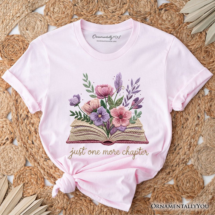 Floral Book Printed Faux Yarn Crochet T-Shirt, Just One More Chapter Bookworm Tee T-Shirts OrnamentallyYou Soft Pink XS 