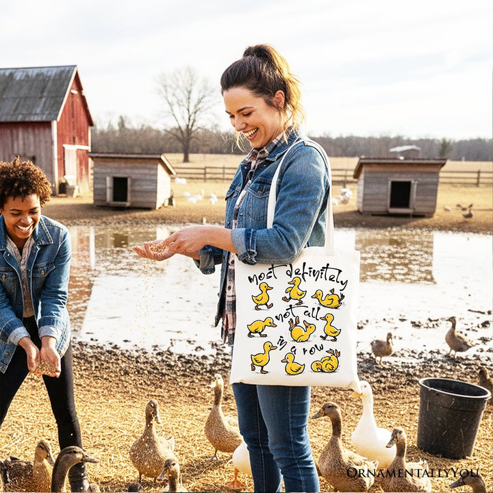 Funny Ducks Not All in a Row Sarcastic Canvas Tote Bag, Mental Health Motivational Gift Shopper Tote Bag OrnamentallyYou 