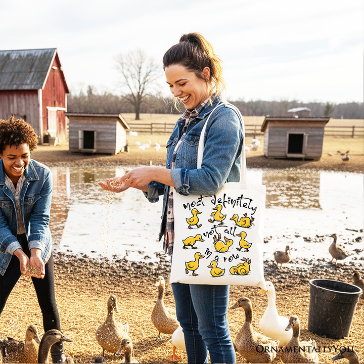 Funny Ducks Not All in a Row Sarcastic Canvas Tote Bag, Mental Health Motivational Gift Shopper