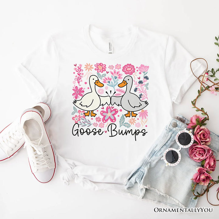 Funny Goose Bumps Floral T-Shirt, White, Natural and Black Sarcastic Goose Tee Gifts T-Shirts OrnamentallyYou White XS 