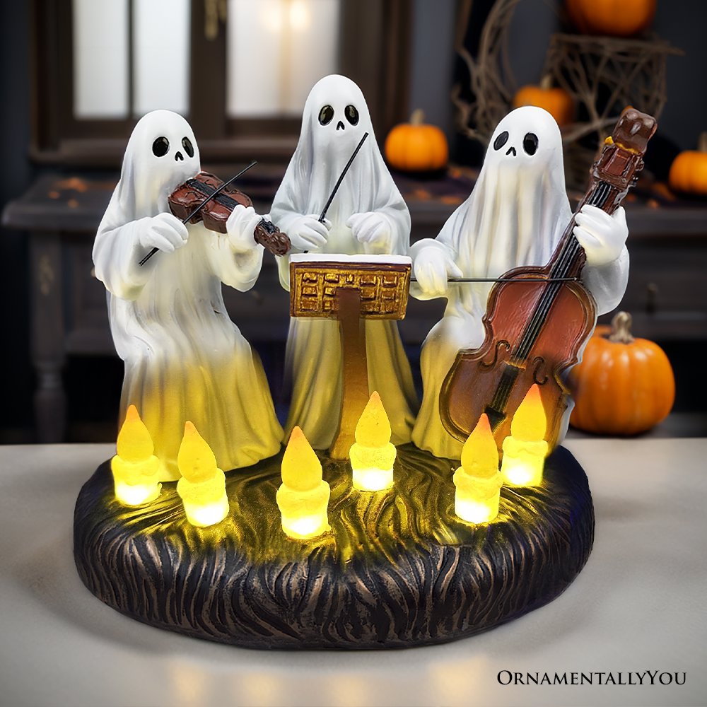 Ghostly Ensemble Trio Lighted Spooky Home Figurine, 5.5" LED Haunted Halloween Ghost Statue Resin Statues OrnamentallyYou 