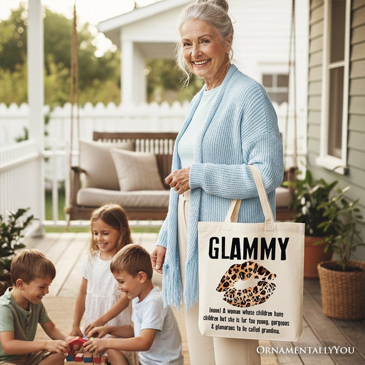 Glammy Leopard Lips Canvas Tote Bag, Coquette Gift Shopper for Stylish and Glamorous Grandmas Tote Bag OrnamentallyYou 