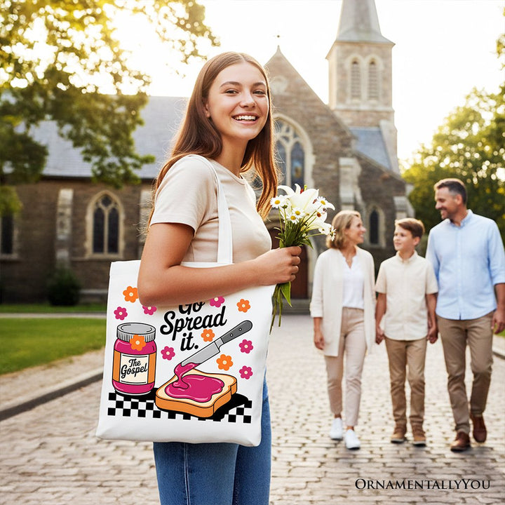 Go Spread It Christian Tote Bag, Cute Gospel Jam and Toast Gift Shopper Tote Bag OrnamentallyYou 