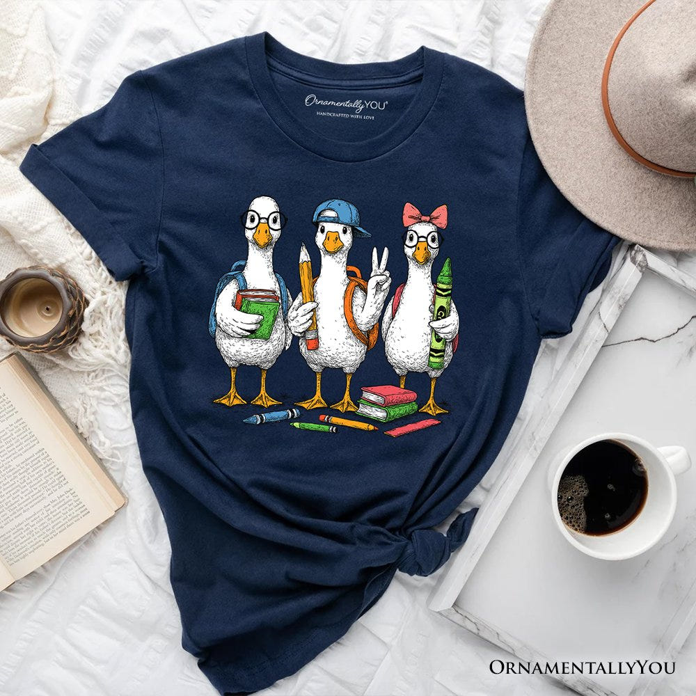 Goose Back to School T-Shirt, Cute Teacher Student Classroom Tee T-Shirts OrnamentallyYou Navy XS 